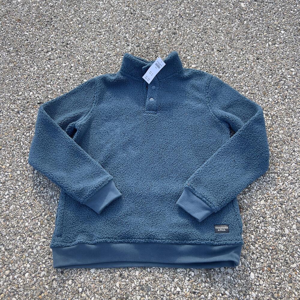 Abercrombie Kids Sweatshirt Youth 15/16 Blue Sherpa Fleece Snap Henley Pullover